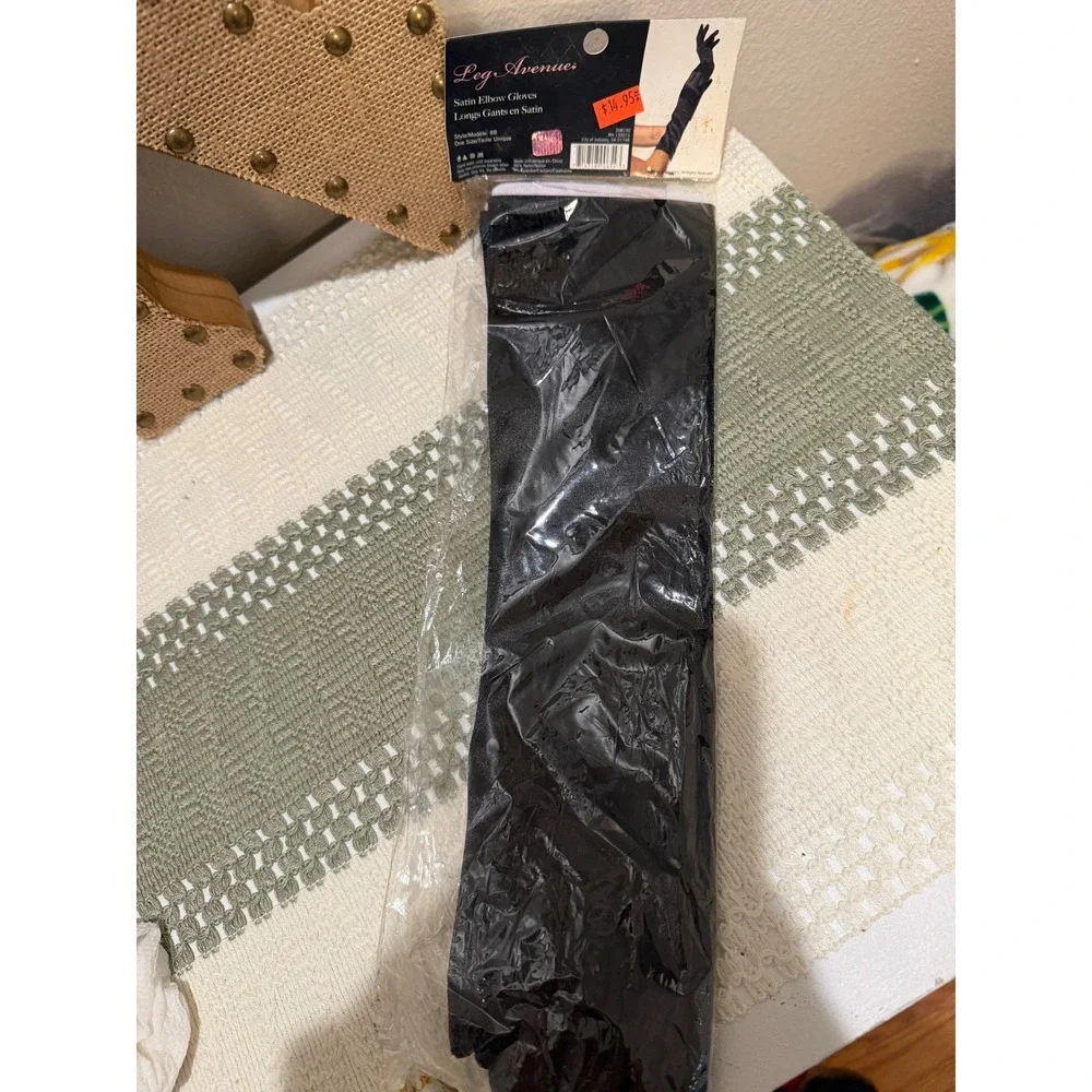 Leg Avenue Black Satin Elbow Length Opera Gloves One Size Style 8B NWT